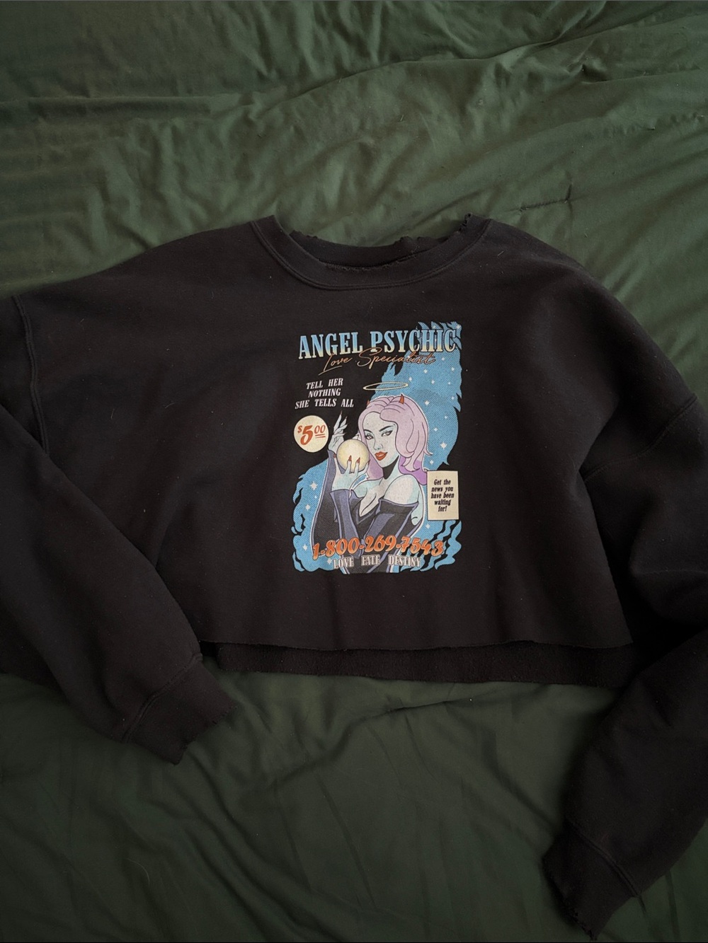 Boys Lie Angel Psychic Cropped Sweatshirt - Black with Pastel Graphic